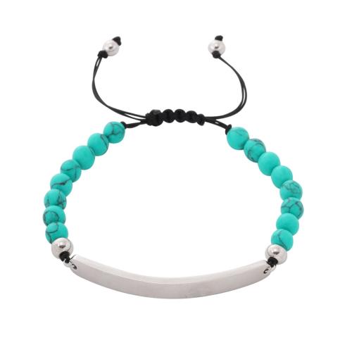 Stainless Steel Charm Bracelet, 304 Stainless Steel, with turquoise & Wax Cord, plated, for woman, green Approx 20 cm [