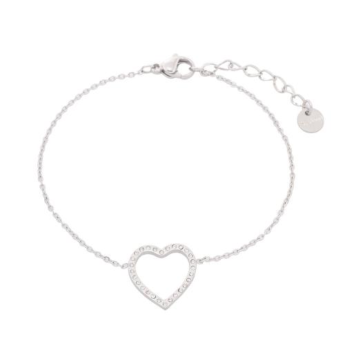 Stainless Steel Charm Bracelet, 304 Stainless Steel, with 4CM extender chain, Heart, plated, for woman & with rhinestone Approx 16 cm [