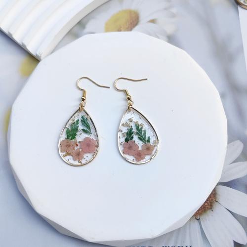 Resin Drop Earring, Zinc Alloy, with Dried Flower & Resin, epoxy gel & for woman 