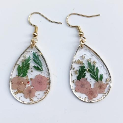 Resin Drop Earring, Zinc Alloy, with Dried Flower & Resin, epoxy gel & for woman 