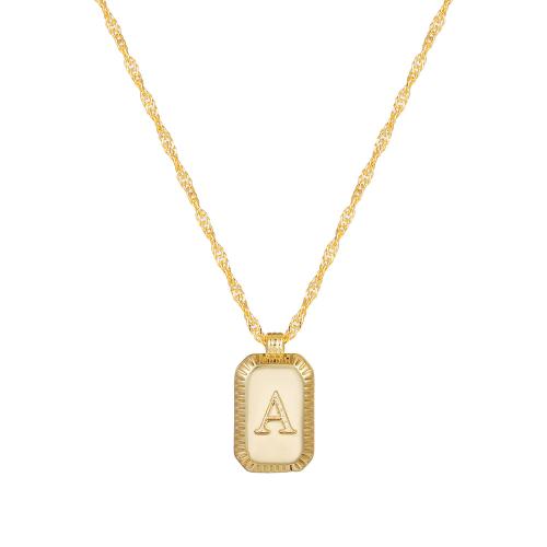 Brass Necklace, Geometrical Pattern, real gold plated & with letter pattern & for woman Approx 17.7 Inch [