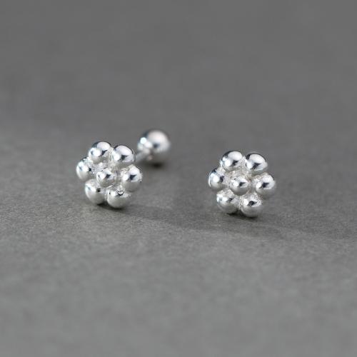 Argent sterling 925 boucle d oreille dormeuse, fleur, Style coréen & pour femme, argent, 6mm, Vendu par paire