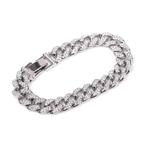 Zink Legierung Strass Armbänder, Zinklegierung, silberfarben plattiert, Modeschmuck & unisex & mit Strass, 12.7mm, Länge:ca. 8 ZollInch, verkauft von PC[