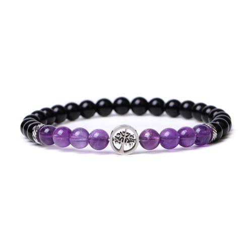 Gemstone Bracelets, with 304 Stainless Steel, Round, polished, fashion jewelry & Unisex 6mm Approx 18.5 cm 