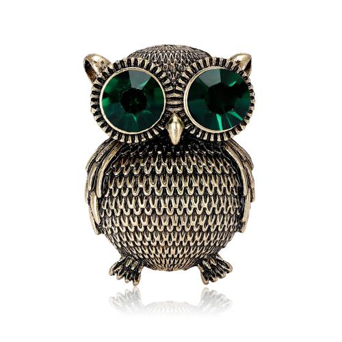 Rhinestone Zinc Alloy Brooch, with Rhinestone, Owl, plated, vintage & fashion jewelry & for woman 