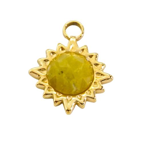 Gemstone Jewelry Pendant, 304 Stainless Steel, with Natural Stone, Sun, Vacuum Ion Plating, DIY 