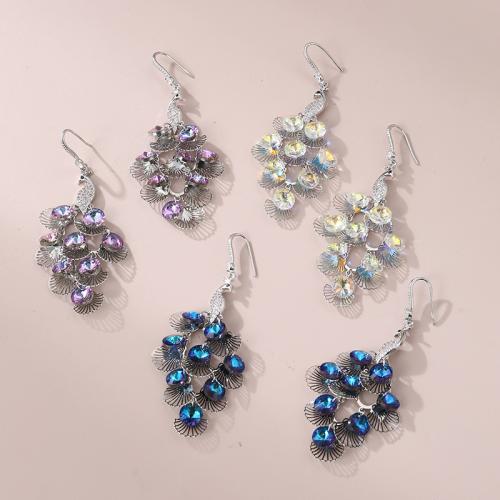 Zinc Alloy Drop Earring, Peacock, fashion jewelry & for woman & with rhinestone 