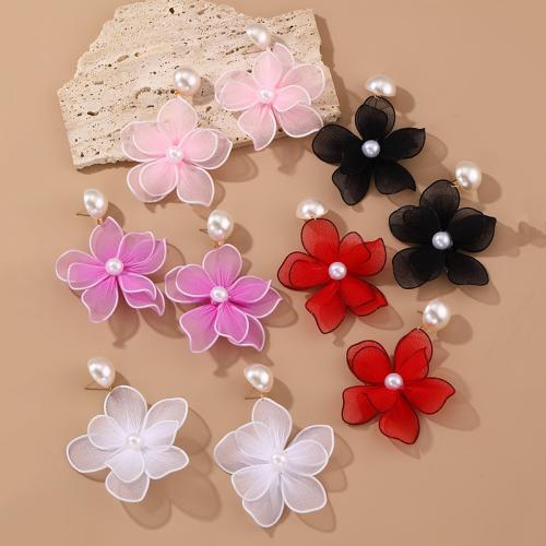 Fashion Create Jewelry Earring, Gauze, with Plastic Pearl, Flower, handmade, fashion jewelry & for woman 