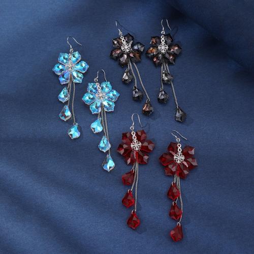 Zinc Alloy Drop Earring, with Crystal, Flower, fashion jewelry & for woman 