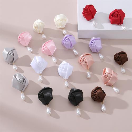 Fashion Create Jewelry Earring, Polyester, with Plastic Pearl, Rose, fashion jewelry & 3D effect & for woman 