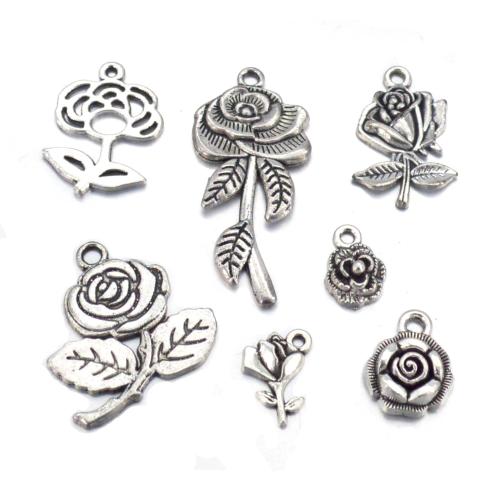 Zinc Alloy Flower Pendants, Rose, plated, DIY original color [