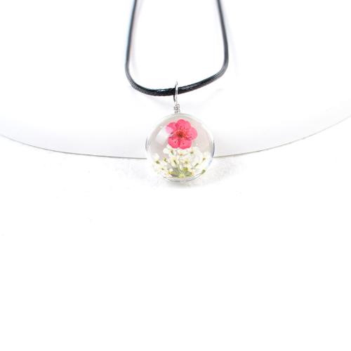 Los granos de cristal collar de esmalte, Vidrio, con Flores secas & Cordón de cera, hecho a mano, para mujer, más colores para la opción, longitud:aproximado 45-50 cm, Vendido por UD