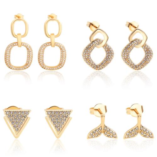 Cubic Zirconia Micro Pave Brass Earring, plated & micro pave cubic zirconia & for woman [