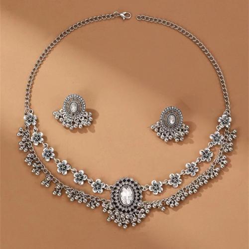 Rhinestone Zinc Alloy Jewelry Set, earring & necklace, plated, 2 pieces & for woman & with rhinestone [