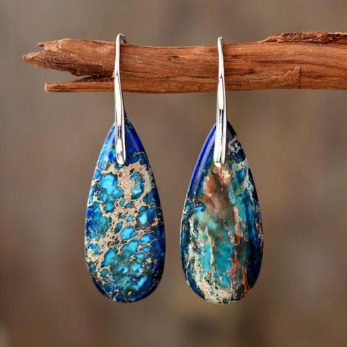 Gemstone Drop Earring, Brass, with Impression Jasper, fashion jewelry & for woman 