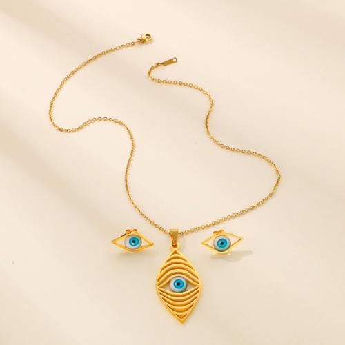 Evil Eye Jewelry Set, 304 Stainless Steel, Stud Earring & necklace, 2 pieces & fashion jewelry & for woman, golden 