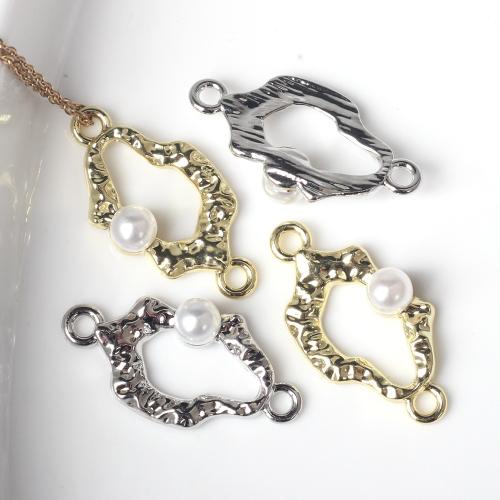 Zinc Alloy Charm Connector, with Plastic Pearl, plated, fashion jewelry & DIY & 1/1 loop & hollow Approx [