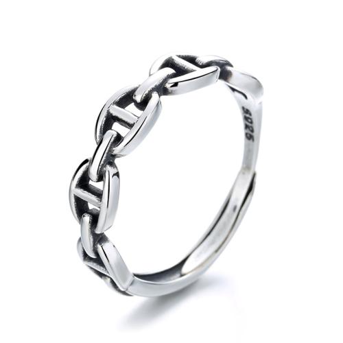 925 Sterling Silver Cuff Finger Ring, Geometrical Pattern, vintage & for woman, US Ring 