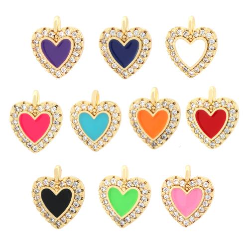 Colgante de Micro Pavé de Zirconía Cúbica, metal, Corazón, 18K chapado en oro, Joyería & Bricolaje & micro arcilla de zirconia cúbica & esmalte, más colores para la opción, 11x13mm, Vendido por UD