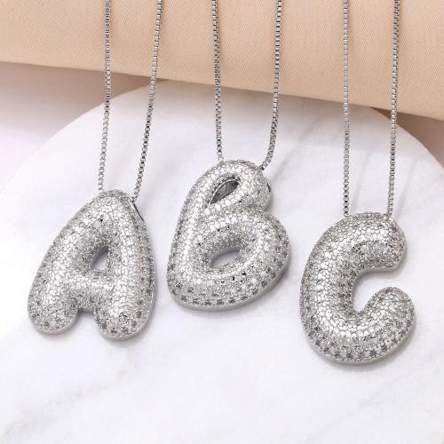 Collier en laiton cubique Zircon Micro Pave, avec 5cm chaînes de rallonge, Lettre d’alphabet, Placage, bijoux de mode & modèles différents pour le choix & pavé de micro zircon, argent cm, Vendu par PC