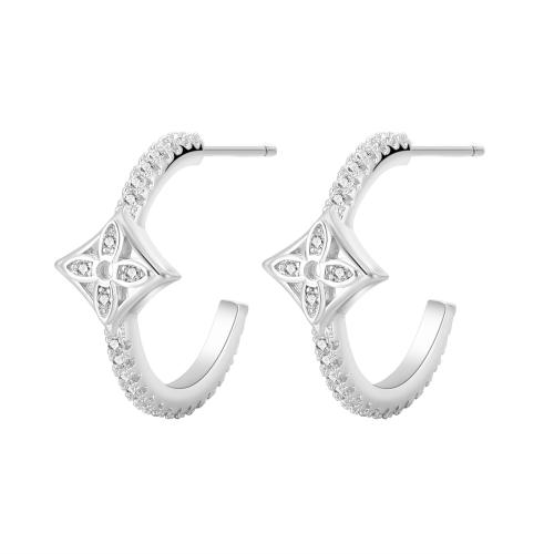 Cubic Zirconia Micro Pave Brass Earring, plated, micro pave cubic zirconia & for woman, silver color 