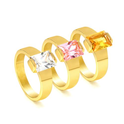 Bague en acier inoxydable Incrusté de zircon, Acier inoxydable 304, Placage, normes différentes pour le choix & pavé de micro zircon & pour femme, plus de couleurs à choisir, Vendu par PC