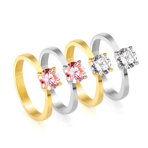 Bague en acier inoxydable Incrusté de zircon, Acier inoxydable 304, Placage, normes différentes pour le choix & pavé de micro zircon & pour femme, plus de couleurs à choisir, Vendu par PC