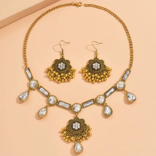 Rhinestone Zinc Alloy Jewelry Set, earring & necklace, plated, 2 pieces & for woman & with rhinestone [