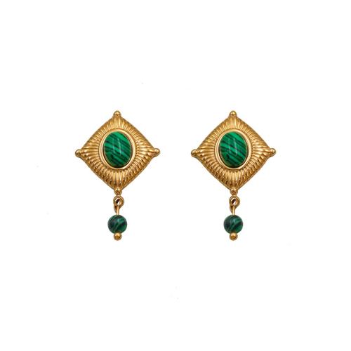 Boucles d'oreilles en acier titane, avec turquoise, Placage, pour femme, doré, Vendu par paire