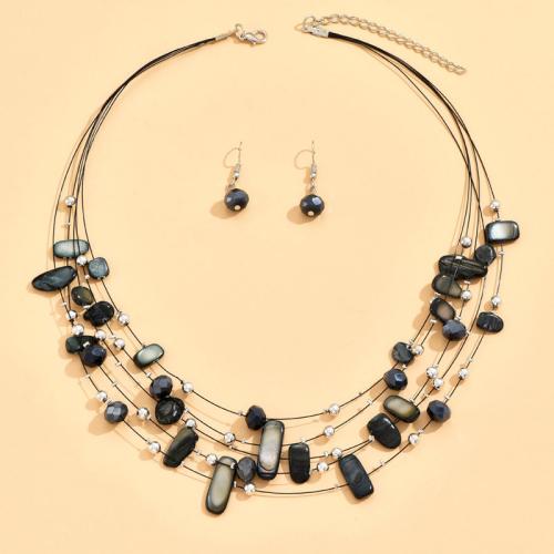 ensembles de bijoux de mode en alliage zinc, alliage de zinc, boucle d'oreille & collier, avec coquille, Placage, 2 pièces & pour femme, plus de couleurs à choisir, Vendu par fixé