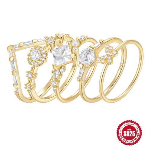 Plata de ley 925 anillo, chapado en color dorado, diverso tamaño para la opción & diferentes estilos para la opción & micro arcilla de zirconia cúbica & para mujer, tamaño:6-8, Vendido por UD[