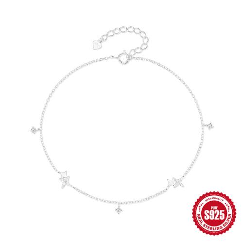 Mode Schmuck Fußkettchen, 925 Sterling Silber, mit Verlängerungskettchen von 1.18inch, Micro pave Zirkonia & für Frau, Silberfarbe, Länge:ca. 7.9 ZollInch, verkauft von PC