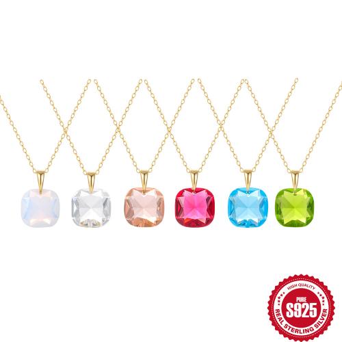 plata de ley 925 collar, con Cristal, con 2inch extender cadena, Patrón Geométrico, chapado en color dorado, Joyería & para mujer, más colores para la opción, longitud:aproximado 15.7 Inch, Vendido por UD