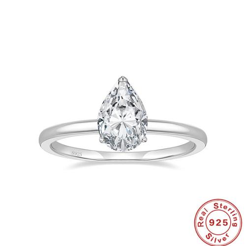 plata de ley 925 anillo, Pera, chapado en platina real, diverso tamaño para la opción & micro arcilla de zirconia cúbica & para mujer, tamaño:7-9, Vendido por UD[