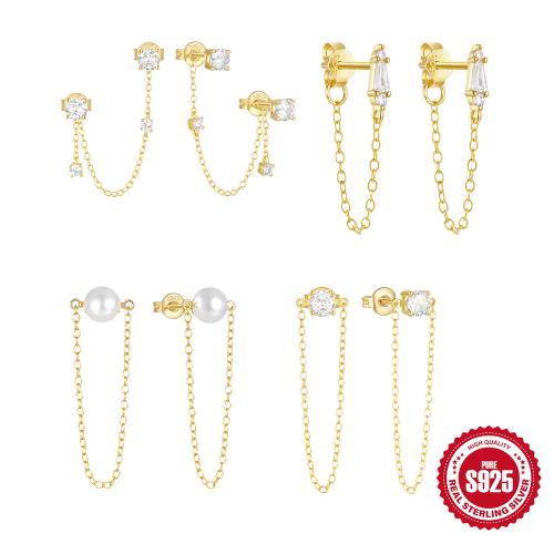 plata de ley 925 Pendientes con Colgantes, con Perlas plásticas, diferentes estilos para la opción & micro arcilla de zirconia cúbica & para mujer, Vendido por Par