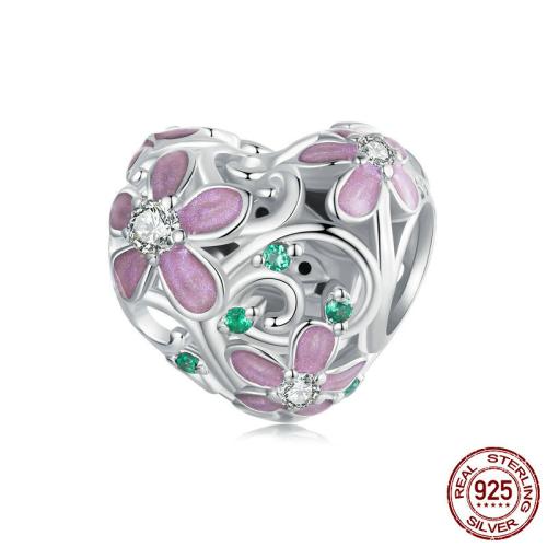 Sterling Silver Spacer Beads, 925 Sterling Silver, Flower, platinum plated, DIY & micro pave cubic zirconia & enamel Approx 4.5mm 