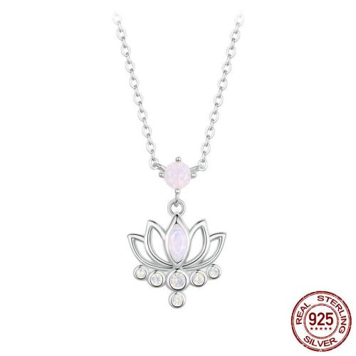 Argent sterling 925 collier, avec Opale, avec 1.97inch chaînes de rallonge, Lotus, Plaqué de platine, chaîne ovale & pour femme & creux Environ 15.75 pouce, Vendu par PC