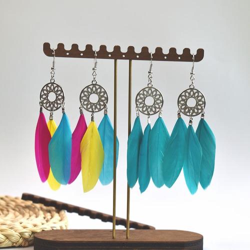 Mode boucle d'oreille plume, avec alliage de zinc, Placage de couleur argentée, bijoux de mode & pour femme, plus de couleurs à choisir Vendu par paire