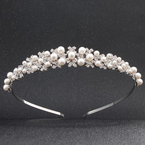 Hair Bands, Zinc Alloy, with Plastic Pearl, fashion jewelry & for woman & with rhinestone, silver color 