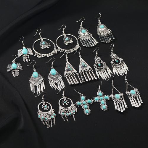 Turquoise Zinc Alloy Earring, with turquoise, plated, fashion jewelry & for woman 