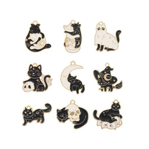 Zinc Alloy Enamel Pendants, Cat, DIY black 