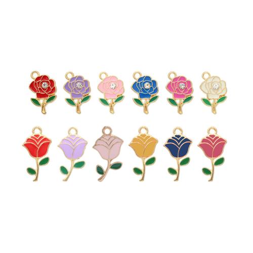 Zinc Alloy Enamel Pendants, Flower, DIY & micro pave cubic zirconia 