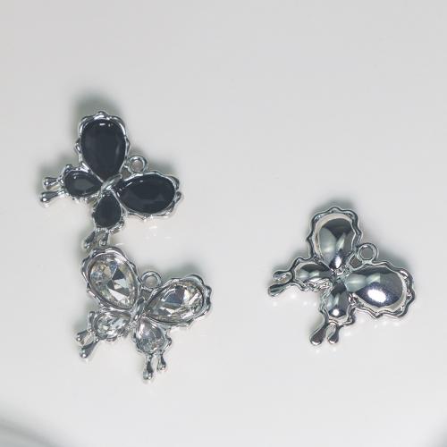 Zinc Alloy Rhinestone Pendants, Butterfly, plated, DIY & with rhinestone 