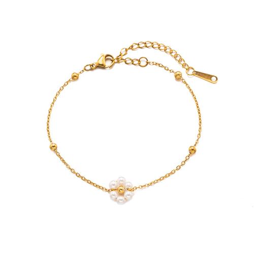 Titanio conjunto de joyas de acero, Partículas de acero, con Perlas plásticas, chapado, diferentes estilos para la opción & para mujer, dorado, Vendido por UD