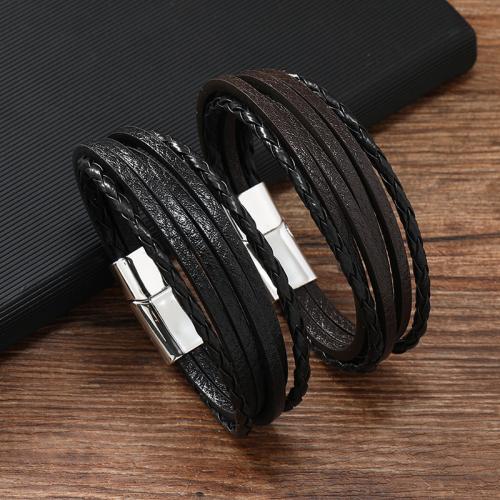 PU Leather Cord Bracelets, Zinc Alloy, with Magnet & PU Leather, for man 