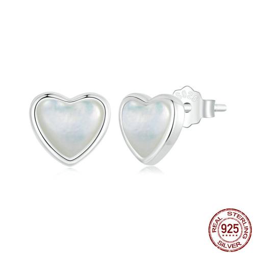 Plata de ley 925 Arito, con Nácar Blanca, Corazón, chapado en platina real, Joyería & para mujer, 8x7mm, Vendido por Par