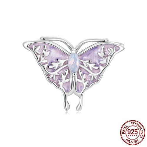 Émail en argent European perle, Argent sterling 925, avec Opale, papillon, Plaqué de platine, DIY & émail Environ 4.5mm, Vendu par PC[