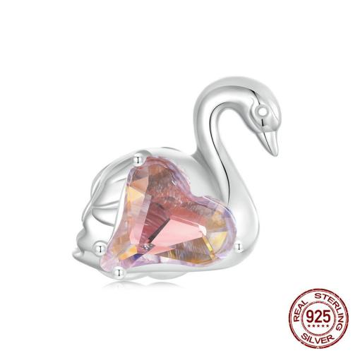 Émail en argent European perle, Argent sterling 925, avec verre, cygne, Plaqué de platine, DIY & émail Environ 4.5mm, Vendu par PC[