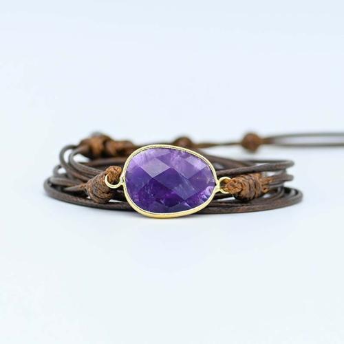 Fashion Create Wax Cord Bracelets, Zinc Alloy, with Wax Cord & Amethyst, fashion jewelry & multilayer & Unisex Approx 17.5 cm 