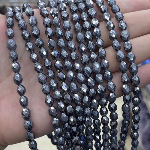 Single Gemstone Beads, Terahertz Stone, Oval, fashion jewelry & DIY & faceted, black, Length about 6.5-7.6mm Approx 38 cm 